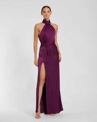 Purple Sleeveless Open Back Satin Gown