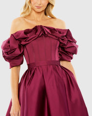 Plum Off The Shoulder Tea Length Dress