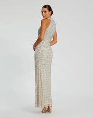 Silver Embellished Halter Neck Keyhole Gown