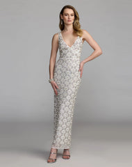 White Pearl Embellished Sleeveless Column Dress