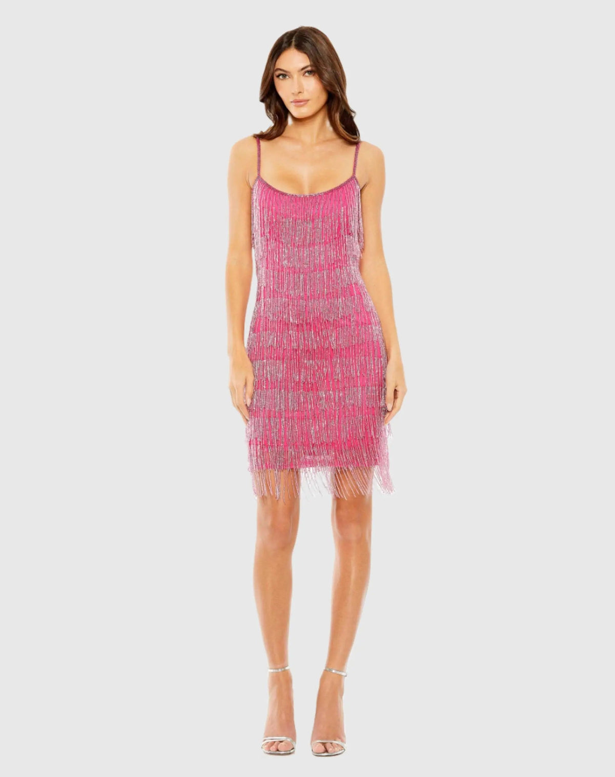 Pink Slim Strap Beaded Fringe Mini Slip Dress - FINAL SALE