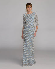 Blue Pearl Embellished 3/4 Sleeve Gown