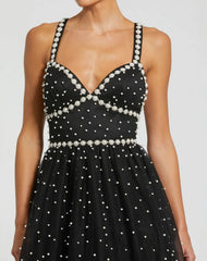 Black Pearl Beaded High Low Gown