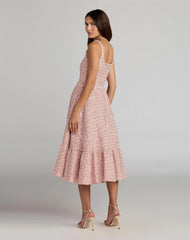 Pink Pearl Embellished Sleeveless Boucle Midi Dress
