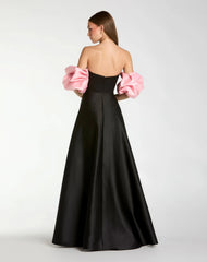 Black Satin Off The Shoulder Puff Sleeve Ball Gown