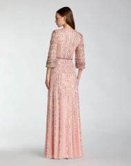 Pink High Neck Embellished Gown With 3/4 Sleeves
