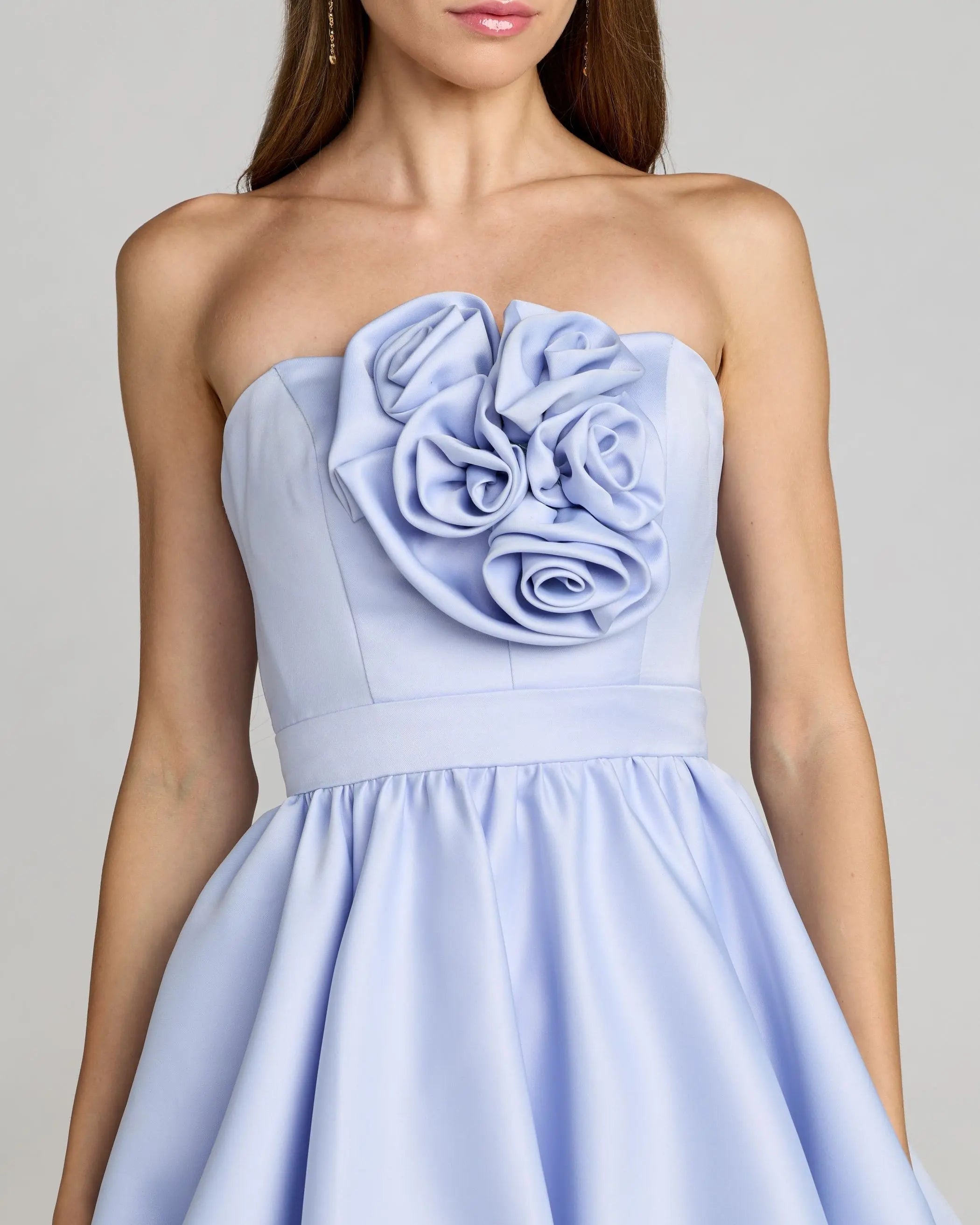 Blue Strapless Bubble Hem Mini Dress
