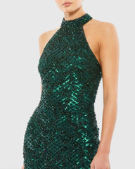 Green Embellished Halter Midi Dress - FINAL SALE