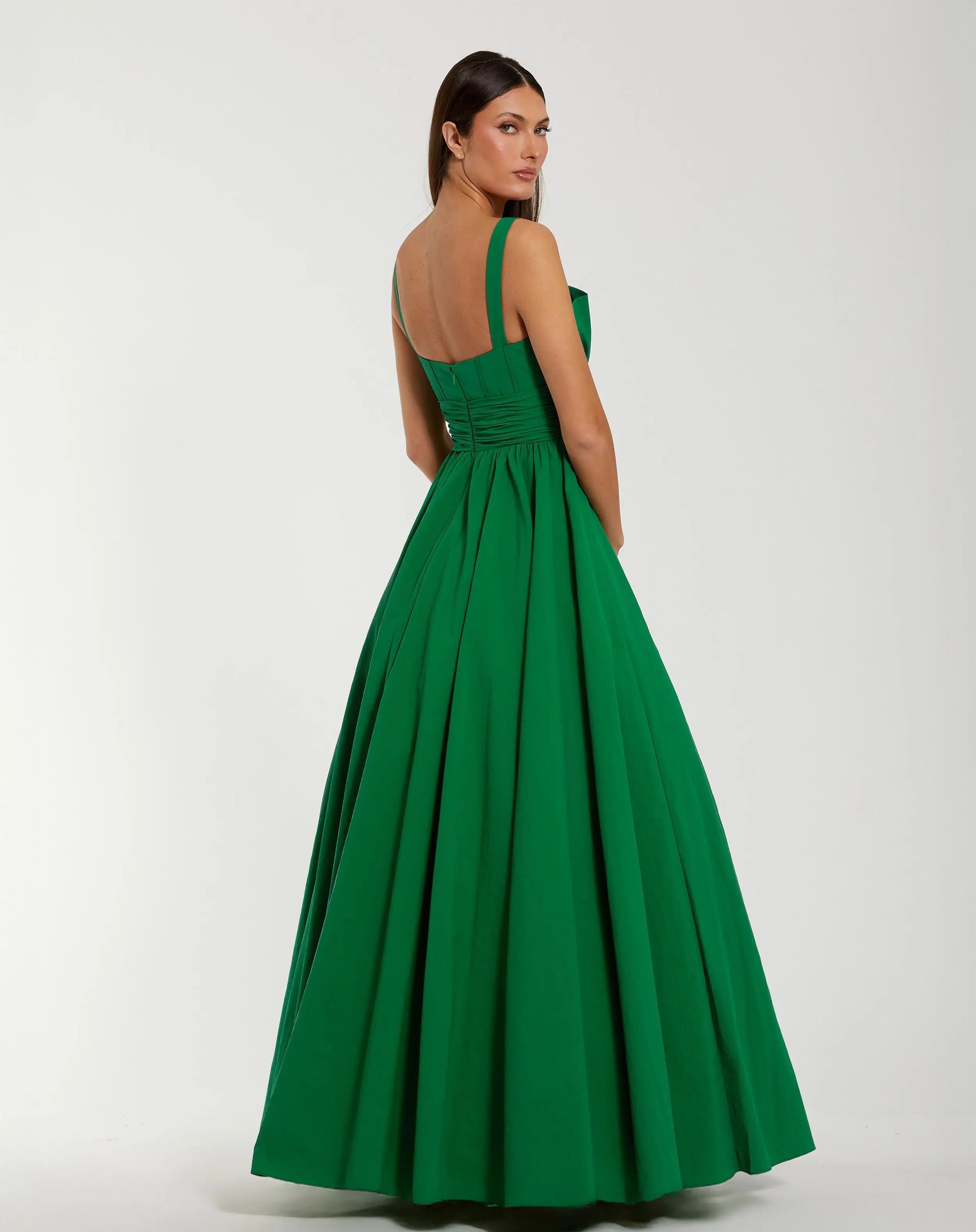 Green Sleeveless Corset Ball Gown With Bow
