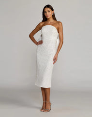 Ivory Strapless Beaded Bow Back Midi Dress