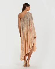 Light Orange One Shoulder Ombre Sequin Kaftan Dress