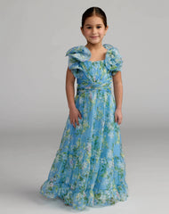 Chiffon Ruffle Shoulder Dress