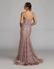 Pink Embroidered Lace Sleeveless Mermaid Gown