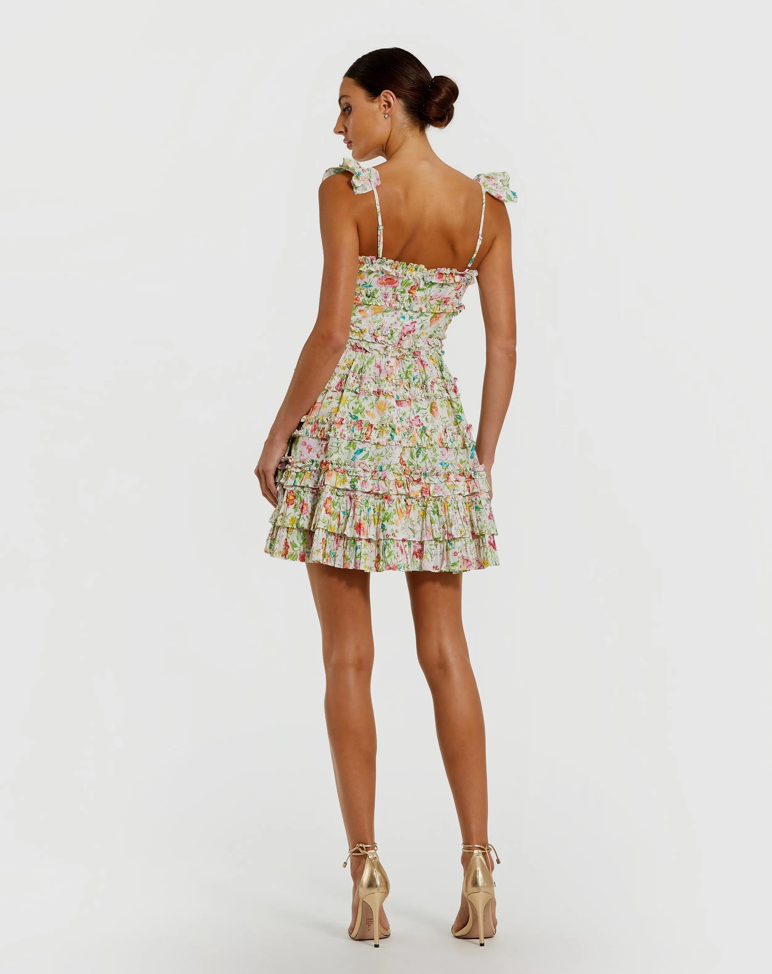 White Floral Tiered Ruffle Mini Dress