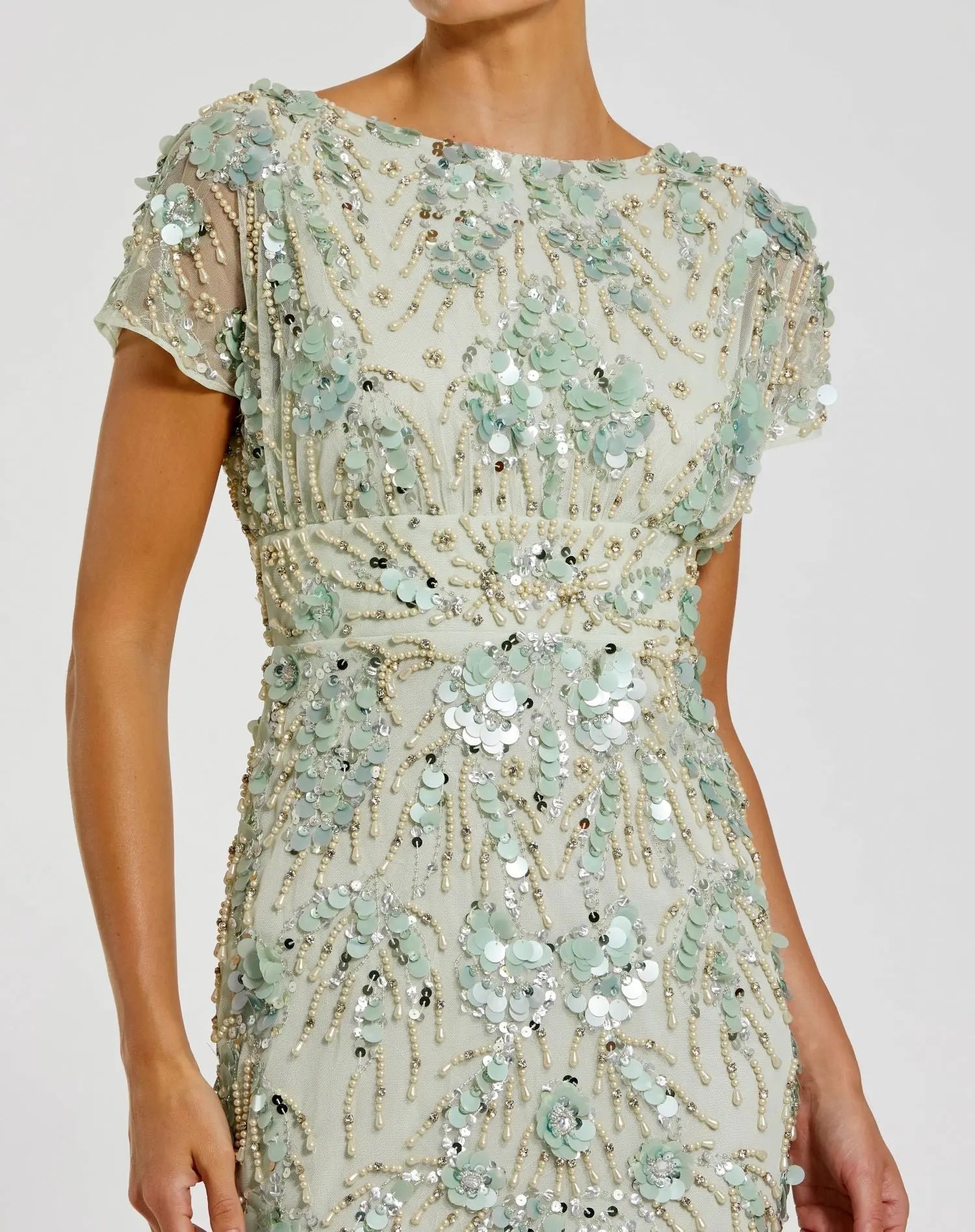 Green Embellished Cap Sleeve Midi Dress