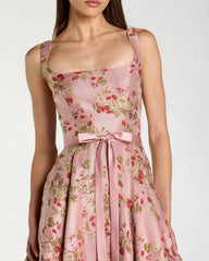 Petite Pink Sleeveless Brocade A Line Midi Dress