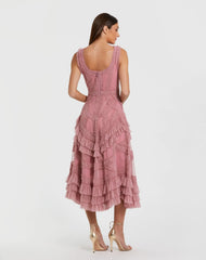 Petite Pink Scoop Neck Sleeveless Micro Ruffle Midi Dress